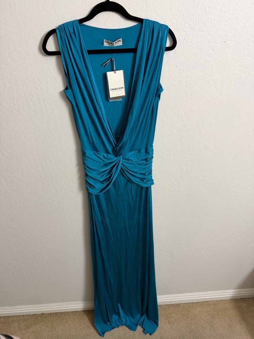 Chiara Boni Teal Twist-Front Maxi Dress